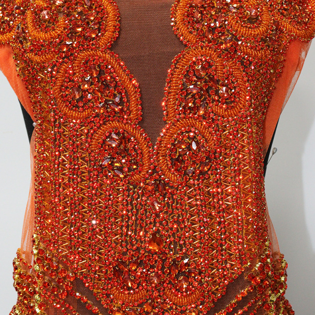 Multi Color Crystal Beaded Bridal Bodice Appliques Supplier