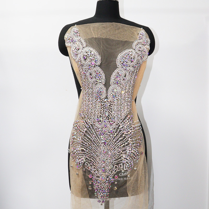 Multi Color Crystal Beaded Bridal Bodice Appliques Supplier