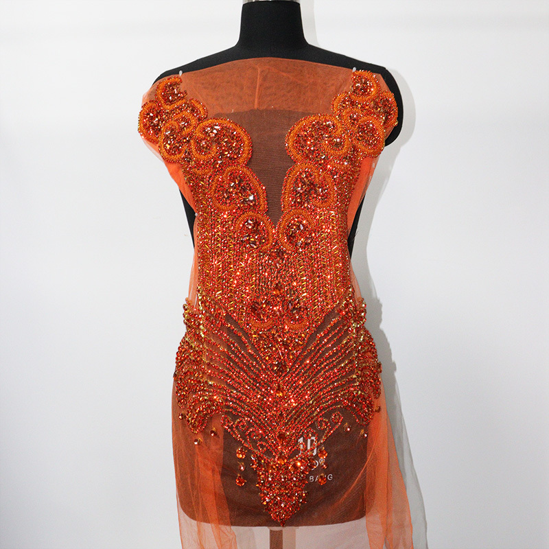 Multi Color Crystal Beaded Bridal Bodice Appliques Supplier