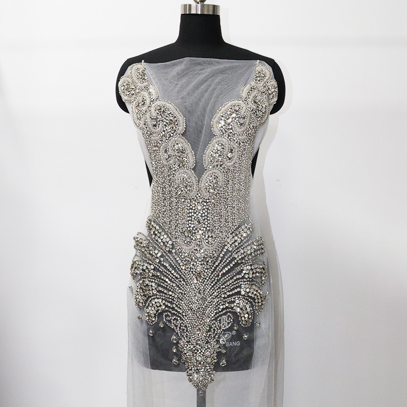 Multi Color Crystal Beaded Bridal Bodice Appliques Supplier