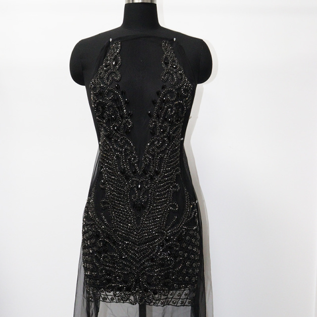 Shiny Beaded Diamond Bodice Applique Custom