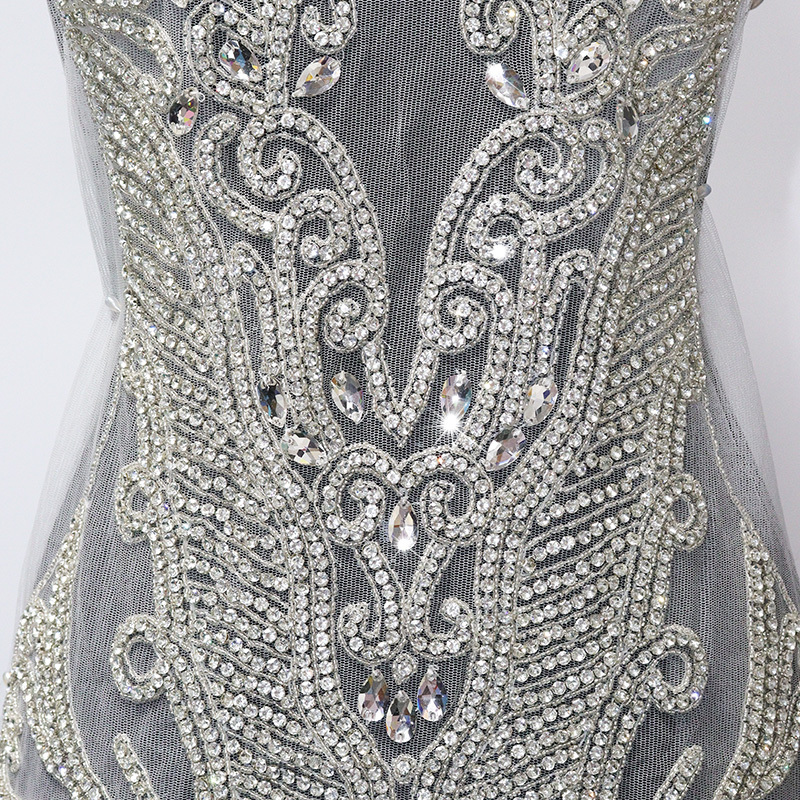 Shiny Beaded Diamond Bodice Applique Custom