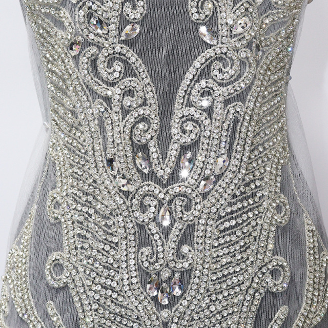 Shiny Beaded Diamond Bodice Applique Custom