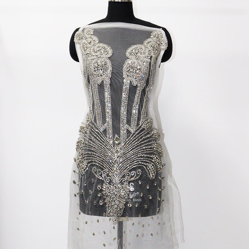 Glitter Large Rhinestone Bodice Applique for Prom Party Dress Factory