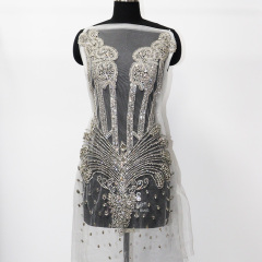 Glitter Large Rhinestone Bodice Applique for Prom Party Dress Factory