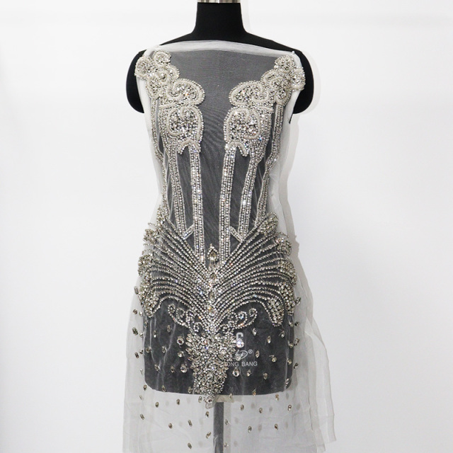 Glitter Large Rhinestone Bodice Applique for Prom Party Dress Factory