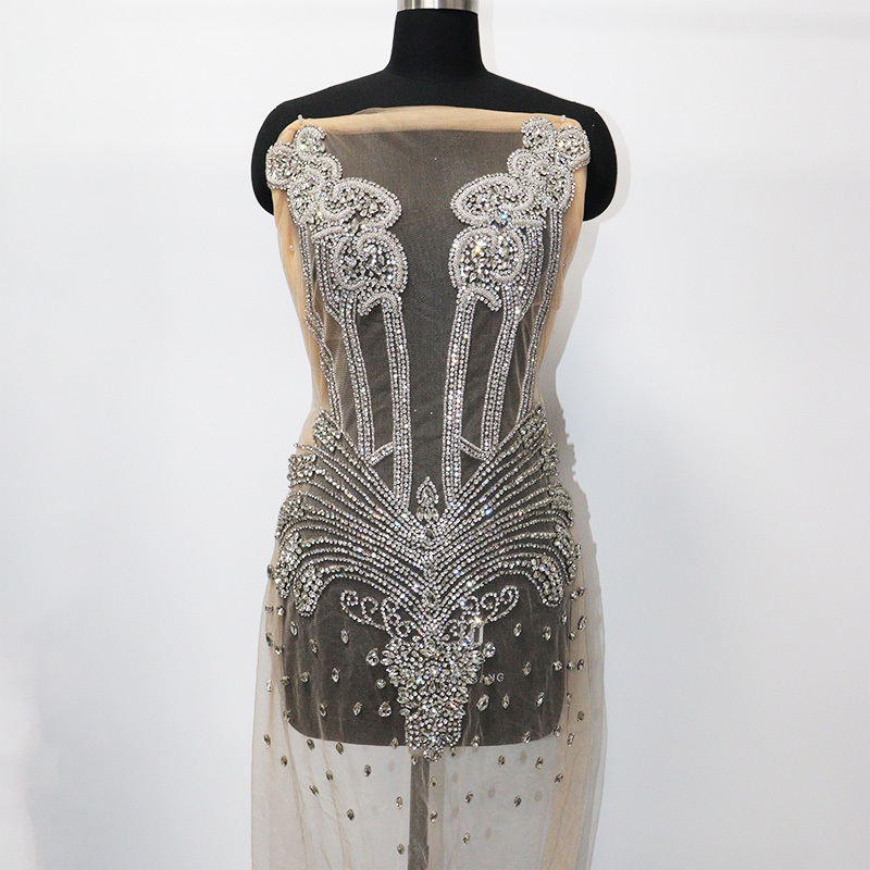 Glitter Large Rhinestone Bodice Applique for Prom Party Dress Factory