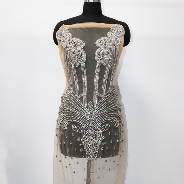Glitter Large Rhinestone Bodice Applique for Prom Party Dress Factory