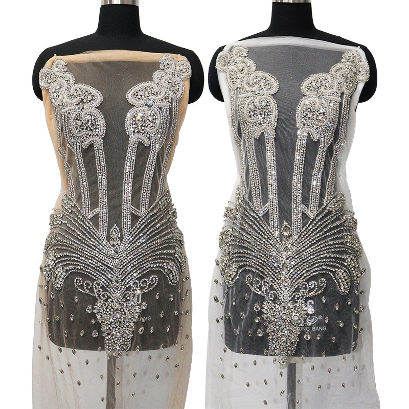 Glitter Large Rhinestone Bodice Applique for Prom Party Dress Factory