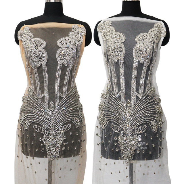 Glitter Large Rhinestone Bodice Applique for Prom Party Dress Factory