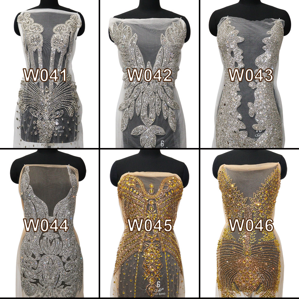 Glitter Large Rhinestone Bodice Applique for Prom Party Dress Factory