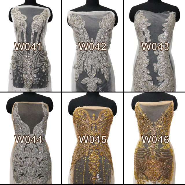 Glitter Large Rhinestone Bodice Applique for Prom Party Dress Factory