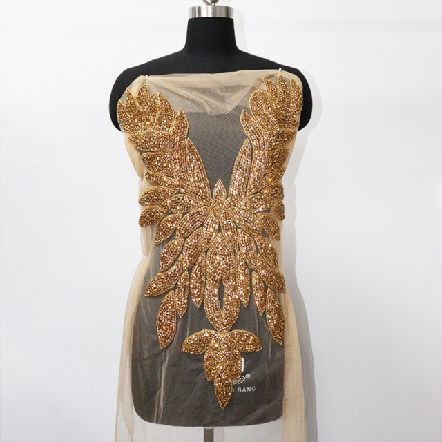 Glitter Large Rhinestone Bodice Applique for Prom Party Dress Factory