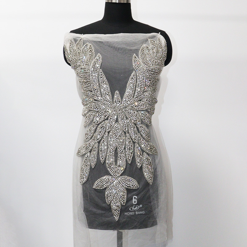 Glitter Large Rhinestone Bodice Applique for Prom Party Dress Factory