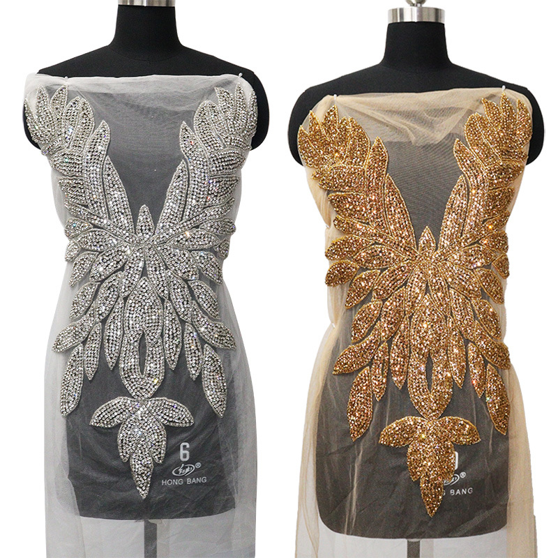 Glitter Large Rhinestone Bodice Applique for Prom Party Dress Factory