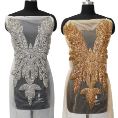 Glitter Large Rhinestone Bodice Applique for Prom Party Dress Factory