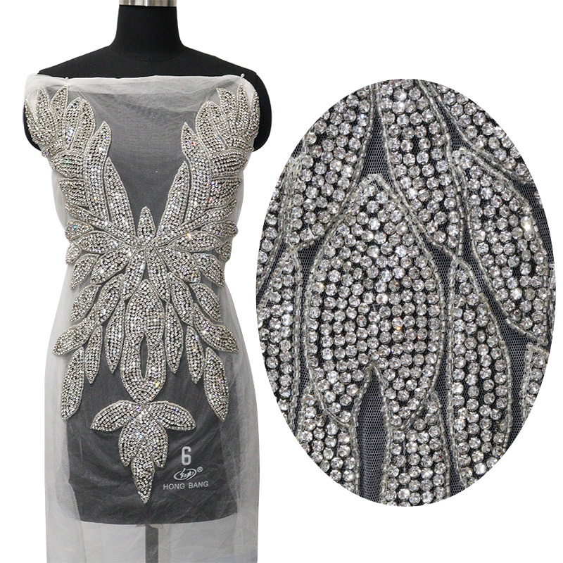 Glitter Large Rhinestone Bodice Applique for Prom Party Dress Factory