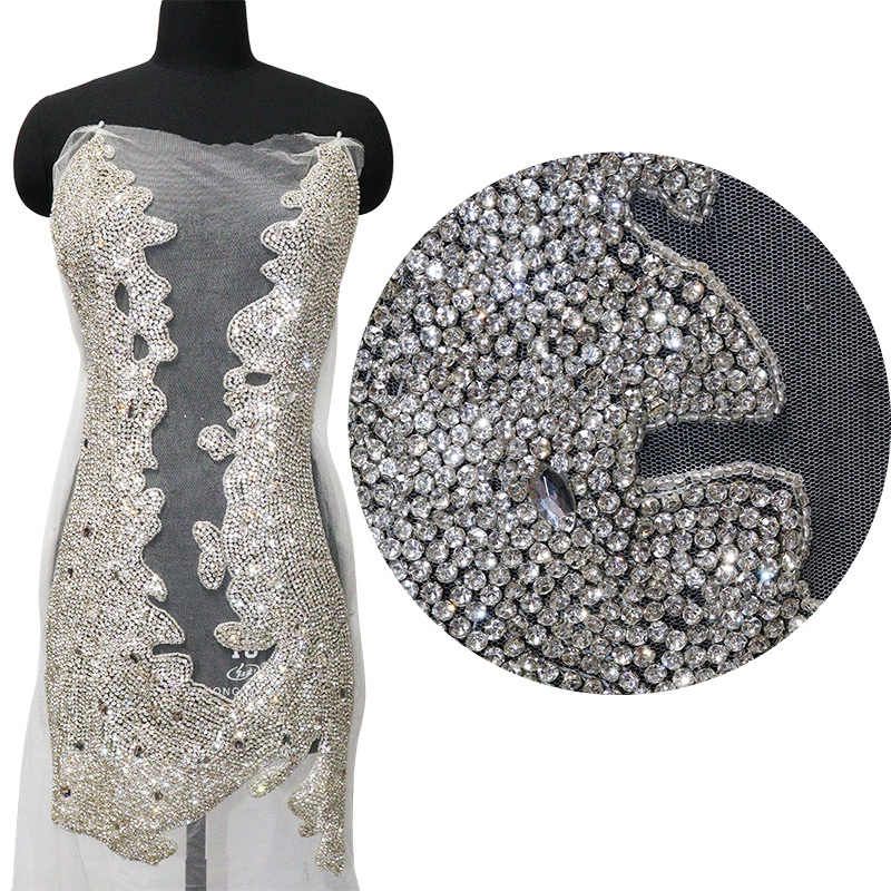 Glitter Large Rhinestone Bodice Applique for Prom Party Dress Factory