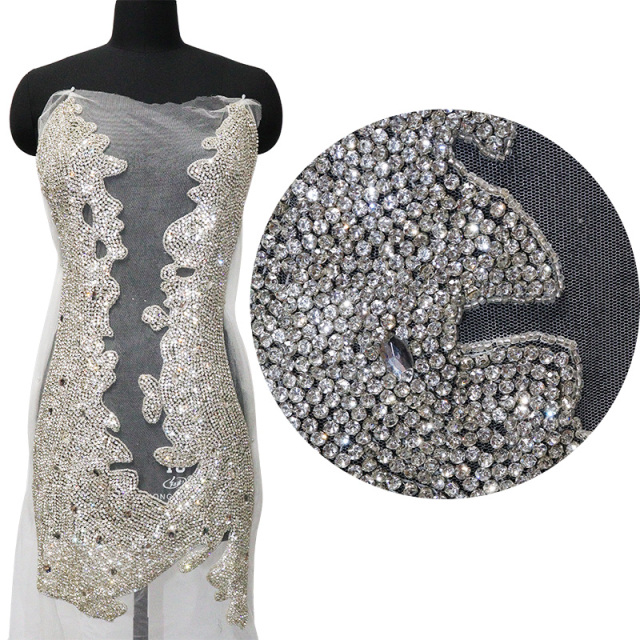 Glitter Large Rhinestone Bodice Applique for Prom Party Dress Factory