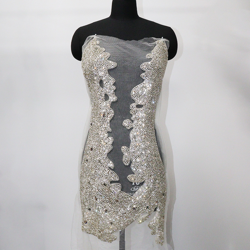 Glitter Large Rhinestone Bodice Applique for Prom Party Dress Factory