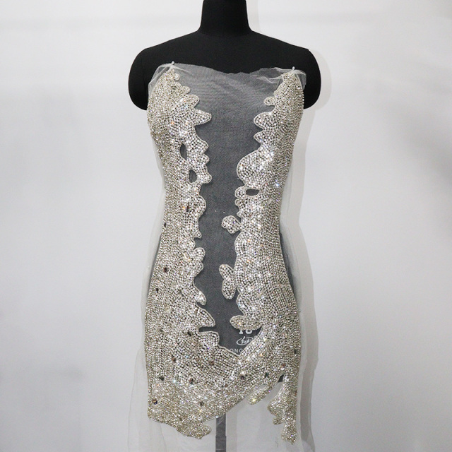 Glitter Large Rhinestone Bodice Applique for Prom Party Dress Factory