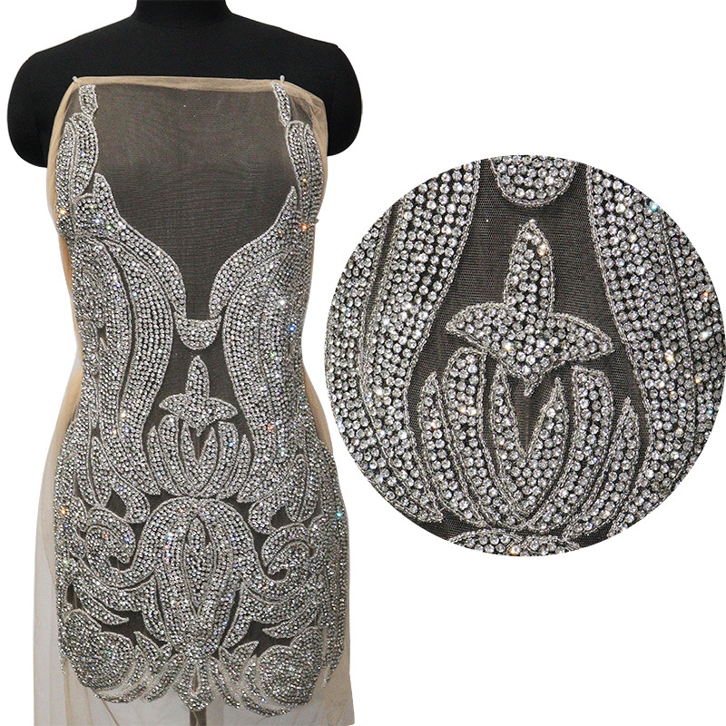 Glitter Large Rhinestone Bodice Applique for Prom Party Dress Factory
