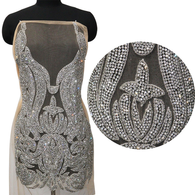 Glitter Large Rhinestone Bodice Applique for Prom Party Dress Factory