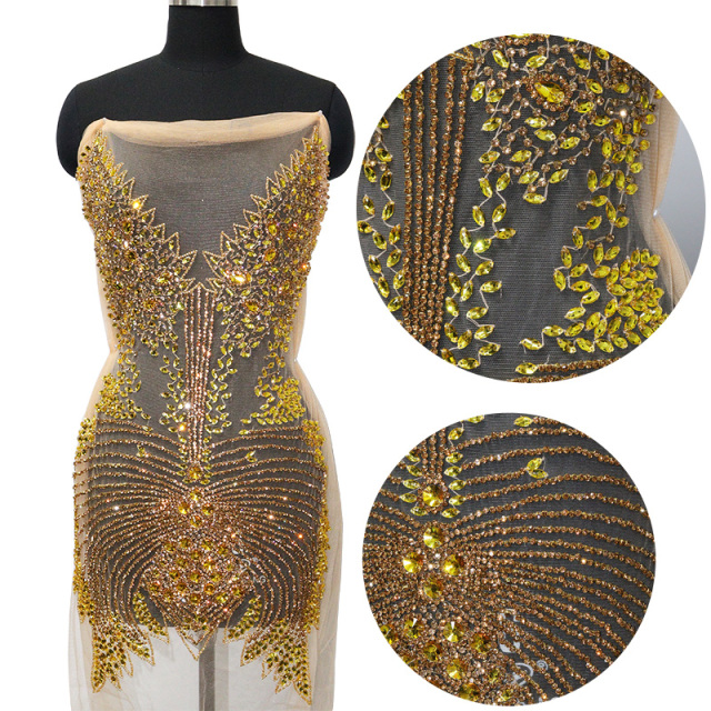 Glitter Large Rhinestone Bodice Applique for Prom Party Dress Factory