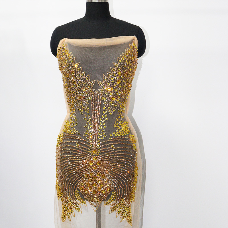 Glitter Large Rhinestone Bodice Applique for Prom Party Dress Factory