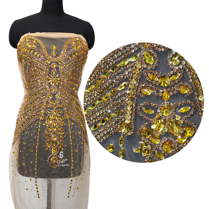 Glitter Large Rhinestone Bodice Applique for Prom Party Dress Factory