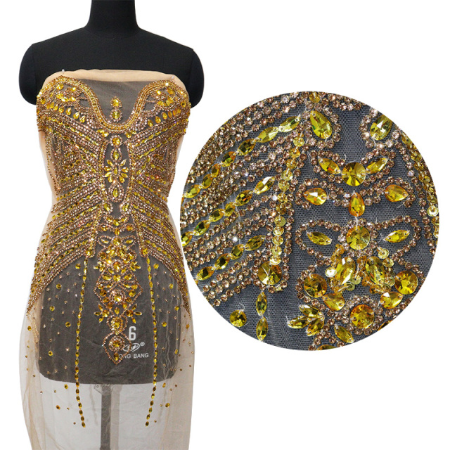 Glitter Large Rhinestone Bodice Applique for Prom Party Dress Factory