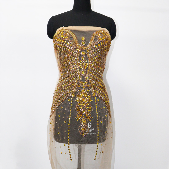 Glitter Large Rhinestone Bodice Applique for Prom Party Dress Factory