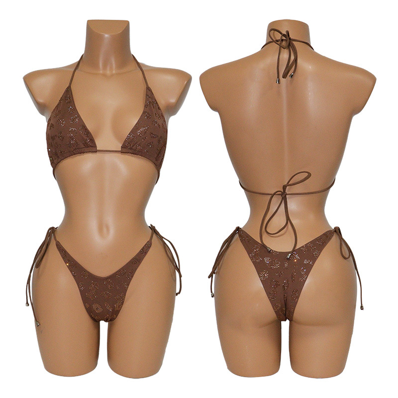Brown Leopard Print Diamond Stripper Outfits Bathing Suit for Women Exporter
