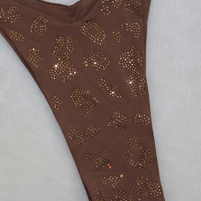 Brown Leopard Print Diamond Stripper Outfits Bathing Suit for Women Exporter