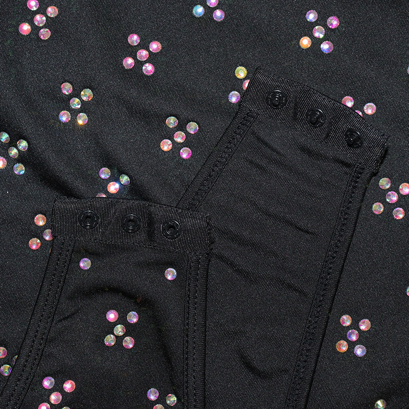 Black Floral Print Rhinestone Exotic Dancer Clothing Suppliers