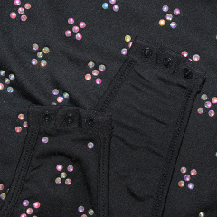 Black Floral Print Rhinestone Exotic Dancer Clothing Suppliers