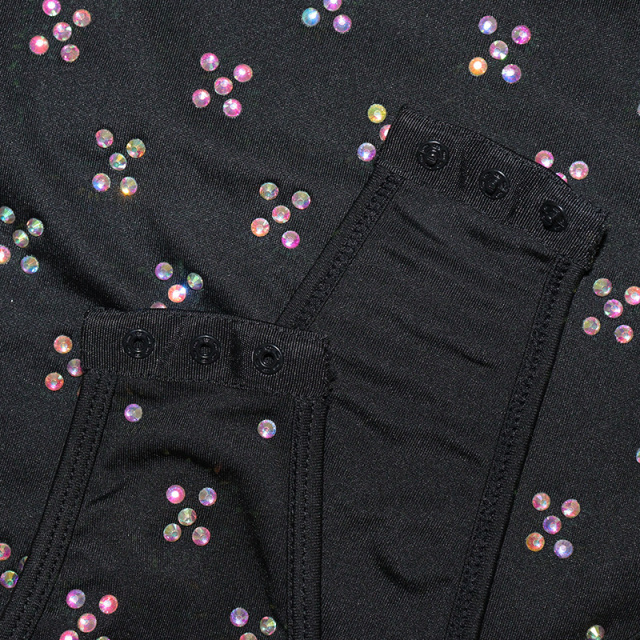 Black Floral Print Rhinestone Exotic Dancer Clothing Suppliers