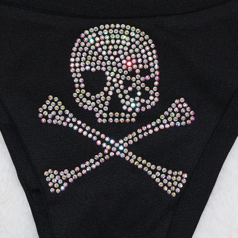 Shiny Skeleton Printed Rhinestone 2 Piece Bikini Stripper Outfit Factory