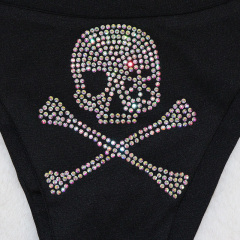 Shiny Skeleton Printed Rhinestone 2 Piece Bikini Stripper Outfit Factory