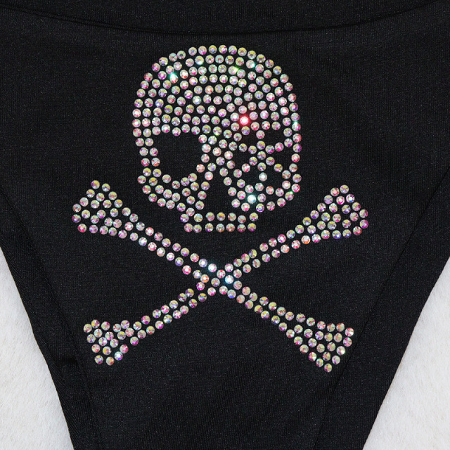Shiny Skeleton Printed Rhinestone 2 Piece Bikini Stripper Outfit Factory