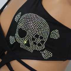 Shiny Skeleton Printed Rhinestone 2 Piece Bikini Stripper Outfit Factory