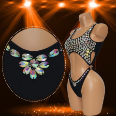 Black Hand Sewn Gem Glass Carnival Costume Female Factory