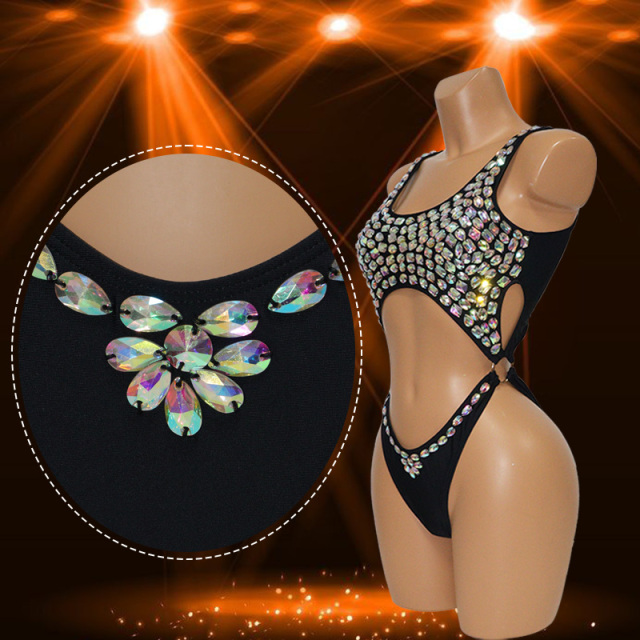 Black Hand Sewn Gem Glass Carnival Costume Female Factory