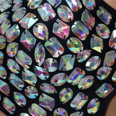 Black Hand Sewn Gem Glass Carnival Costume Female Factory