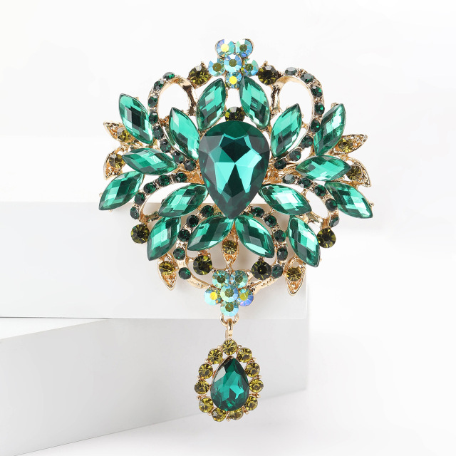 Elegant Diamond Rhinestone Brooch with Pendant for Dress Factory