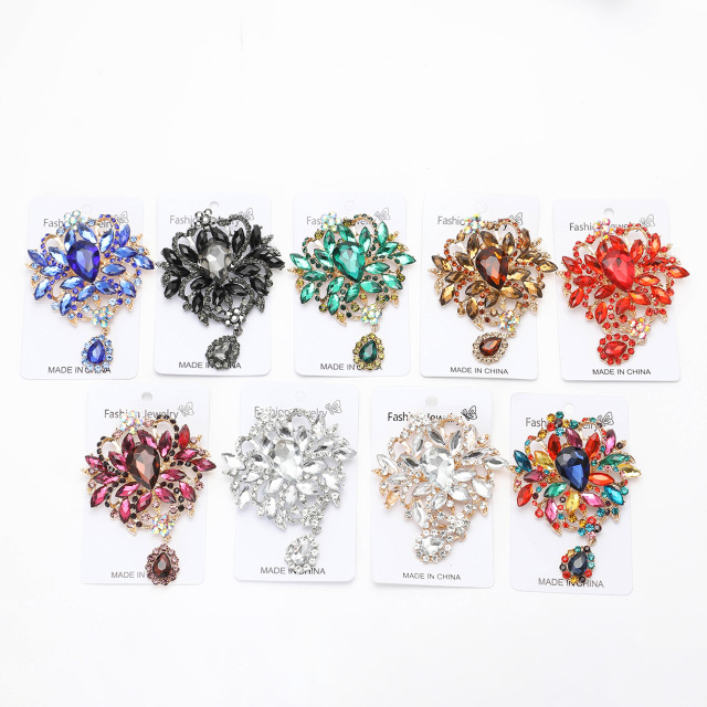 Elegant Diamond Rhinestone Brooch with Pendant for Dress Factory