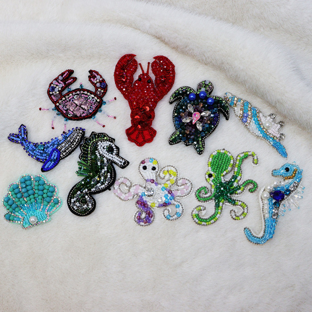 Multi Style Sea Animals Beaded Applique Patches Factory