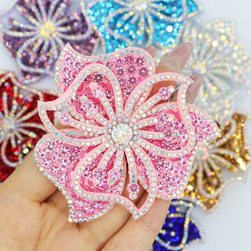 3D Beaded Diamond Flower Applique for Apparel Wholesale