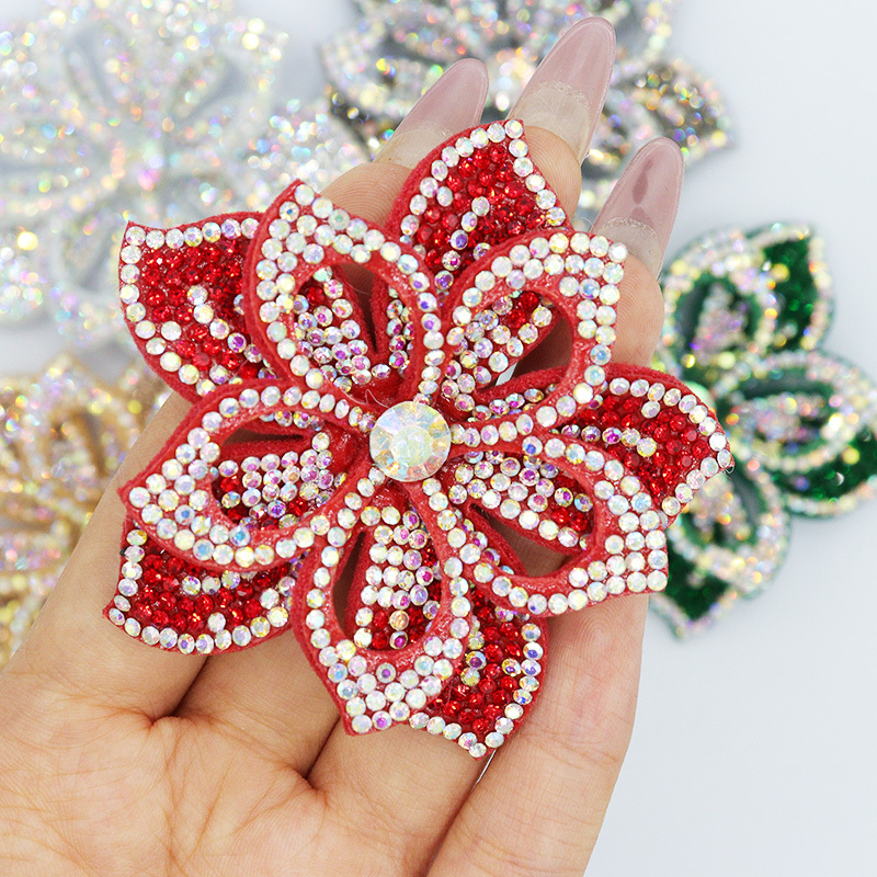 6.6*6.6cm Luxury 3D Diamante Floral Appliques for Dresses Custom