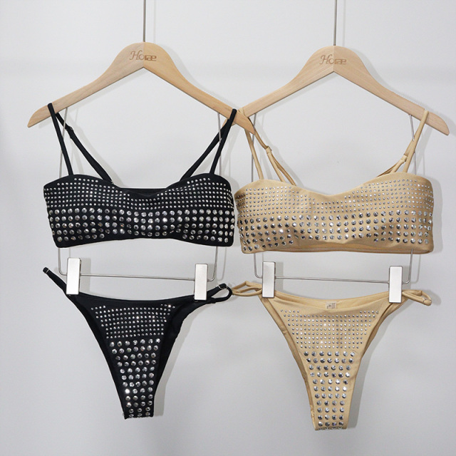 Bling Women Rhinestone Bandeau Bikini Set Supplier